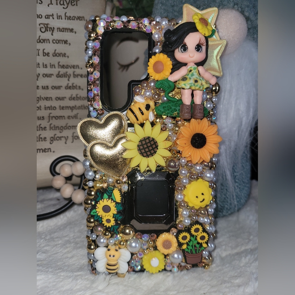 Decorative Floral Phone Case with Cute Doll